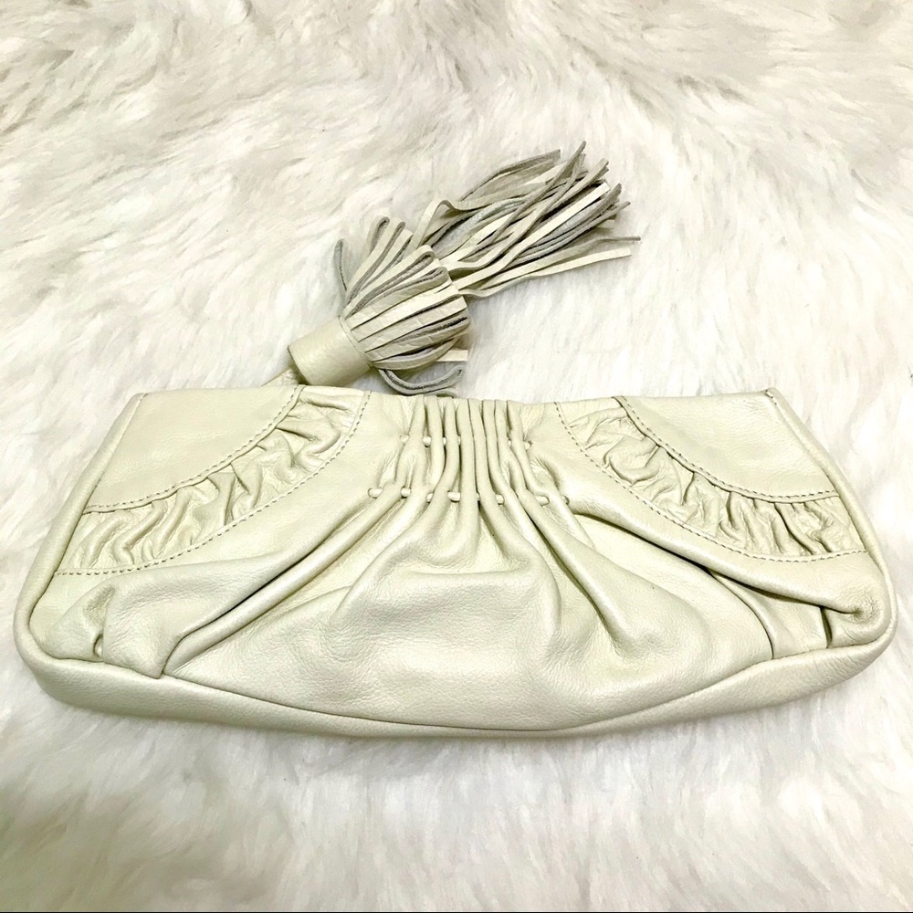 White House Black Market Leather Clutch Cream